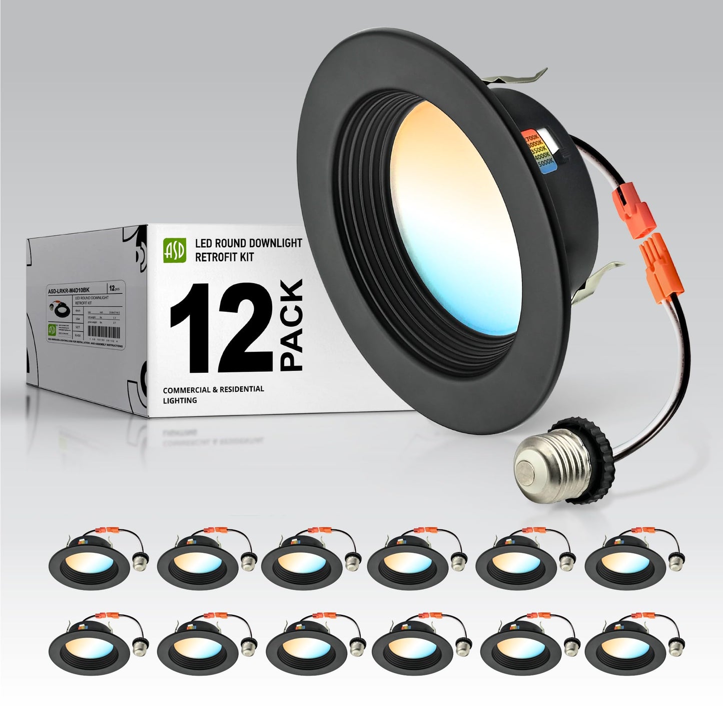 ASD 4 Inch Retrofit LED Recessed Lighting | Metal Trim Black 10W 849LM 120V 2700K-5000K Adjustable Ceiling Downlights | Triac Di