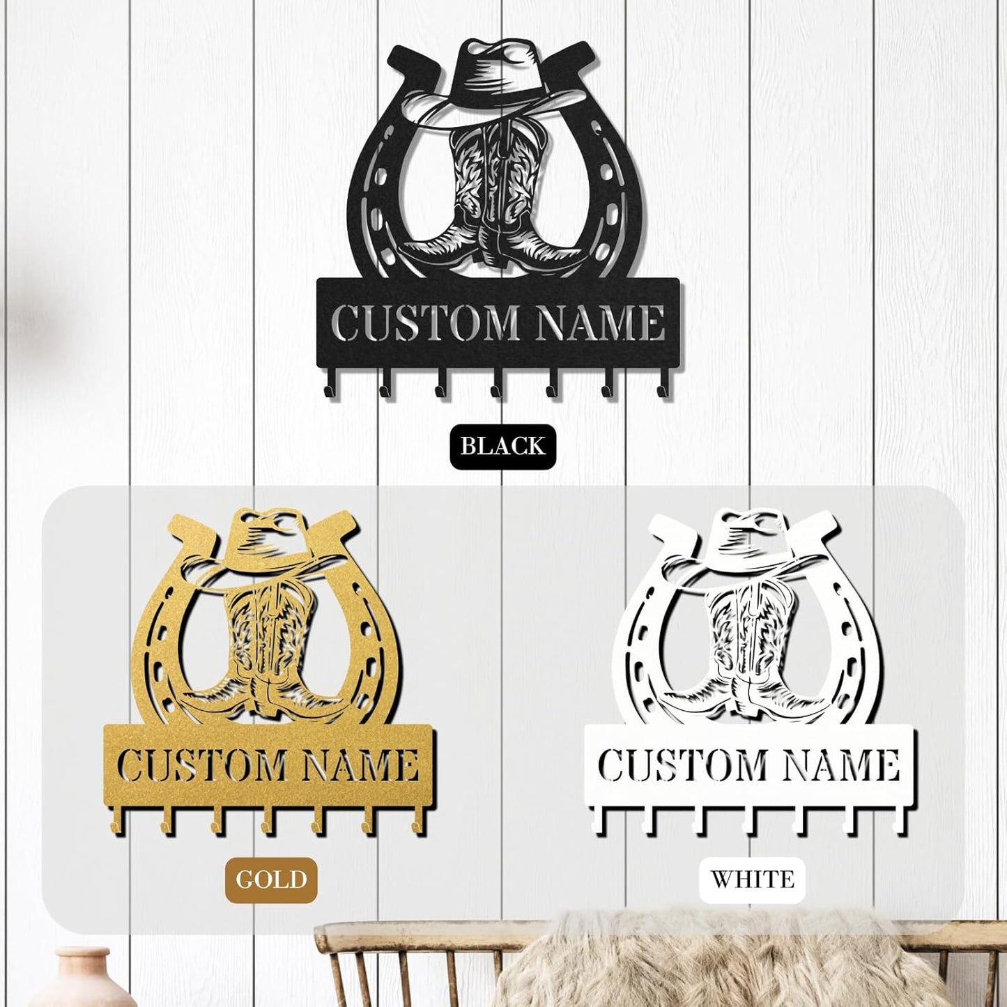 Personalized Key Holder for Wall, Custom Metal Cowboy Key Hooks with Name, Meta Jacket Holder Hooks Organizer Rack, Jacket Hanger Decor for Kitchen, Entryway, Hallway, Office, Doorway