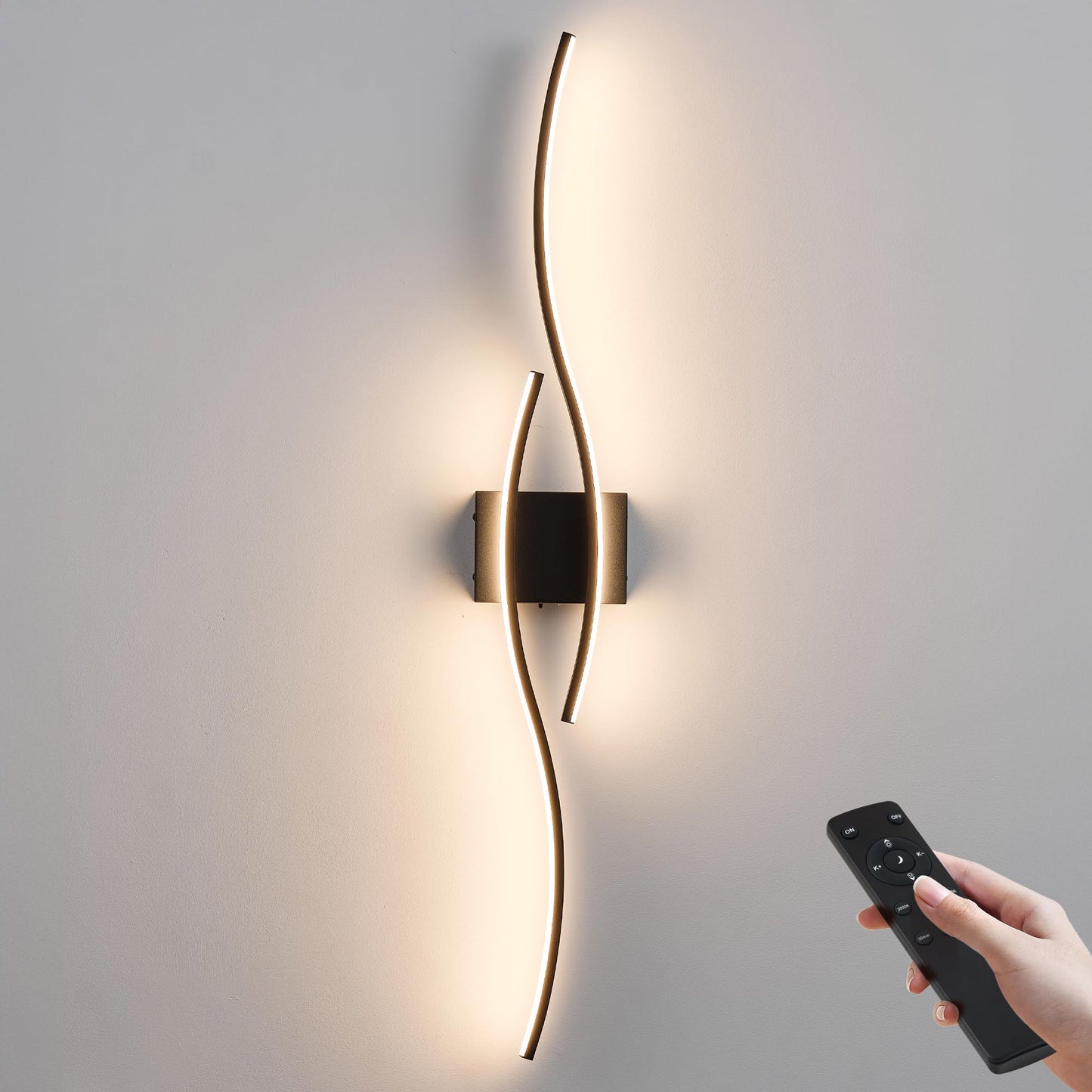 KARTOOSH Battery Operated Wall Sconce, Dimmable LED, Remote Control, 39.3 Inch, Black, Model ZM324BBL100-1A