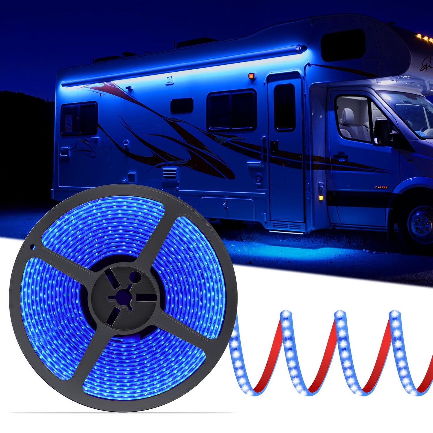 20Ft Rv Awning Lights  12V Blue Rv Led Strip Lights  Ip68 Waterproof Camper Awning Lighting For Motorhome Travel Travel Trailers  Camper  Food Trucks