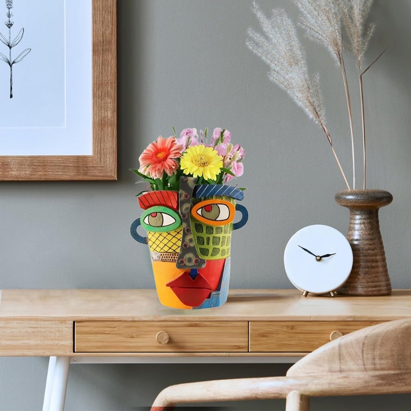 New Picassos Abstract Beauty Face Flower Pot, Colorful Abstract Head Plant Pots, Interesting Decorative Flower Resin Flower Pot, Unique Flower Pots for Home Art Decoration (5in-B)