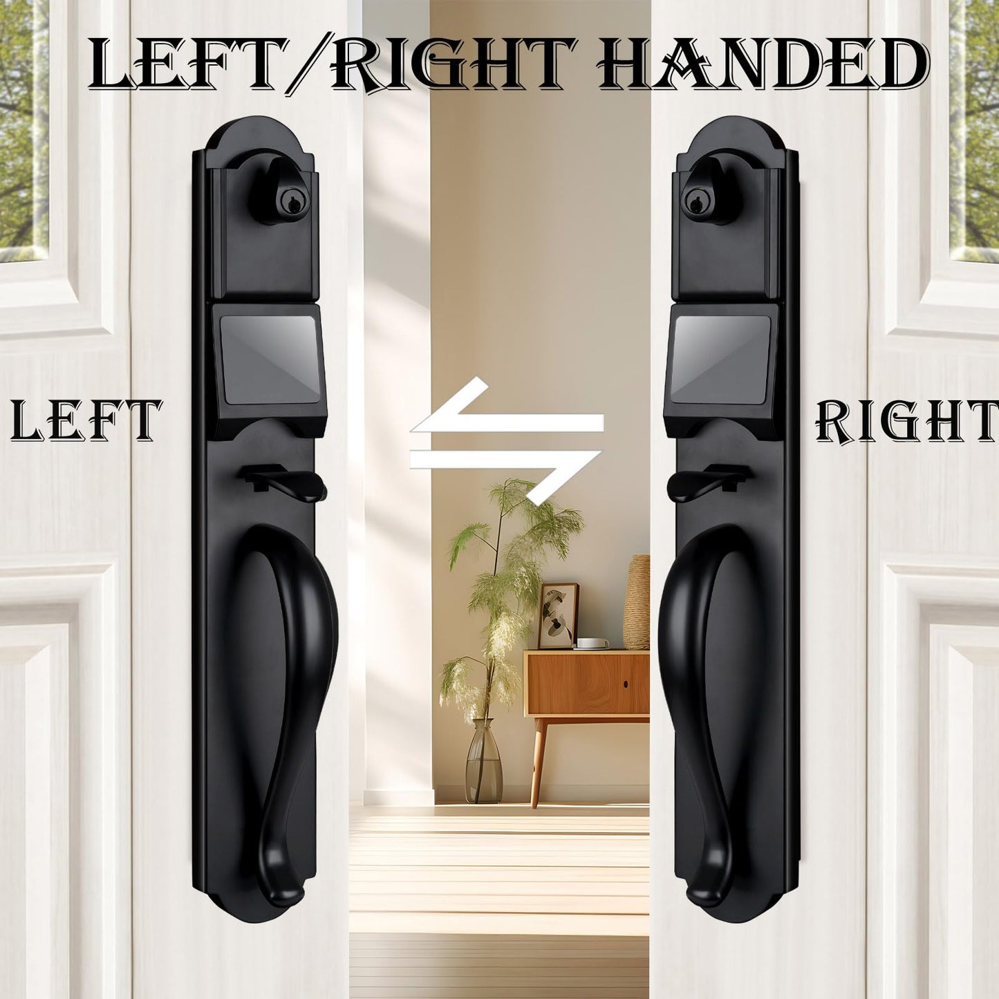HISAFE Keyless Entry Door Lock Set, Camelot Trim Exterior Door Handleset with Single Cylinder Deadbolt, Heavy Duty Front Door Lockset, Left Handed, 17.52'' Length