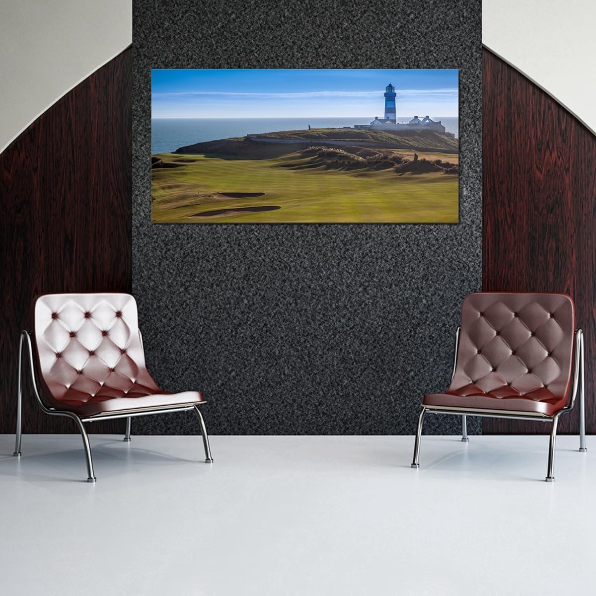 Lighthouse Golf Pictures Landscape Panoramic Picture Office Home Decor Sport Themed Landmark Golfing Field for Living Room Wall Art Framed Large Size 24x48inch