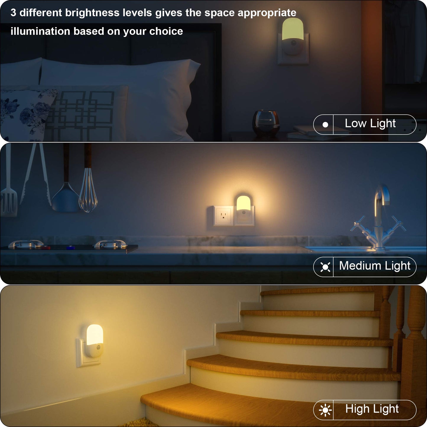 MAZ-TEK Plug-in Motion Sensor Night Light, Dimmable LED, Adjustable Brightness, 2 Pack, White, Model MZ303-M-2