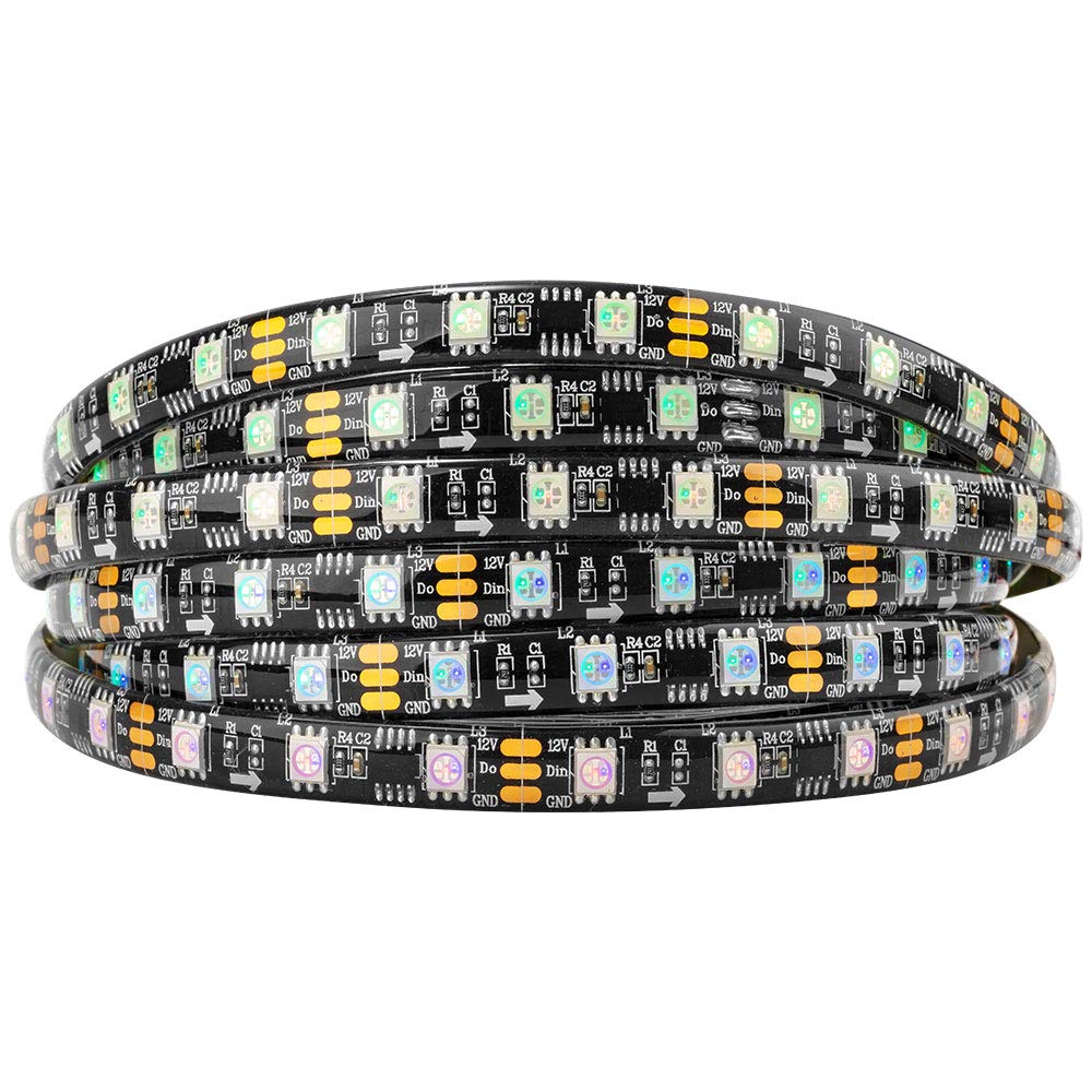 Btf-Lighting Ws2811 Rgb Addressable Led Strip 16.4Ft 60Led/M Ip65 Black Pcb Flexible Chasing Effect