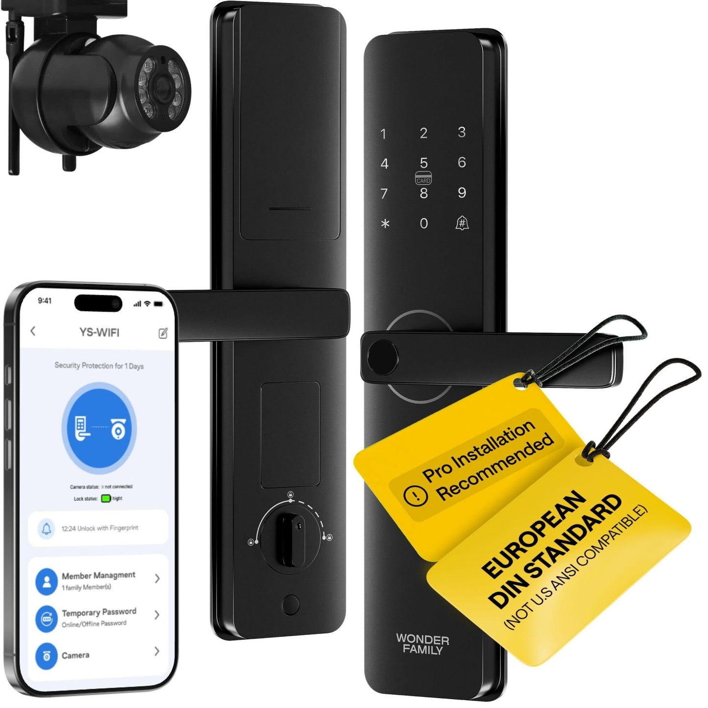 WiFi Smart Door Lock with Camera - European DIN Standard (Not U.S ANSI Compatible) – Keyless Mortise Lock Set with Fingerprint, Keypad, RFID & App – Pro Installation