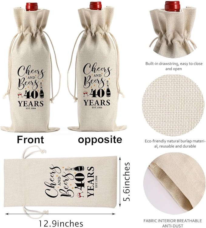 40th Birthday Decorations for Women Her Him, 40th Birthday Gifts for Women Wine Bag, 40 Years Old Birthday Wine Gifts Bag, Forty Birthday Gifts for Women Her Sister Friends Wine Gift Bag