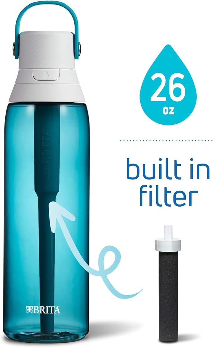 Brita Insulated Filtered Water Bottle with Straw, Reusable, BPA Free Plastic, Sea Glass, 26 Ounce