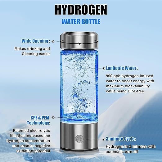 Hydrogen Water Bottle, Portable Hydrogen Water Bottle Generator, Hydrogen Water Machine Improve Water in 3 Minutes for Home, Office, Travel (Silver)