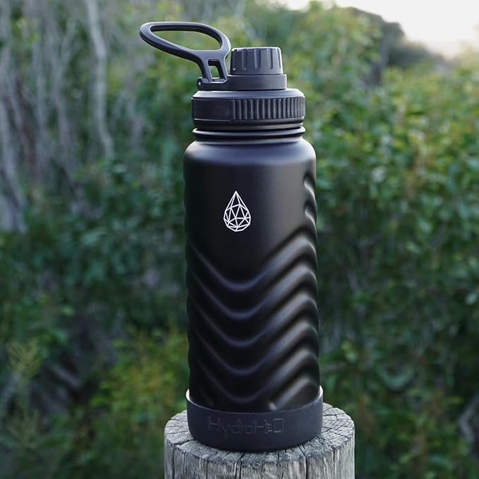 24 oz Insulated Water Bottle - Gray Water Bottle with Straw (Straw Lid & Spout Lid) & Silicone Handle & Boot - Wide Mouth Stainless Steel Water Bottles - BPA Free - (Gray, 750ml)