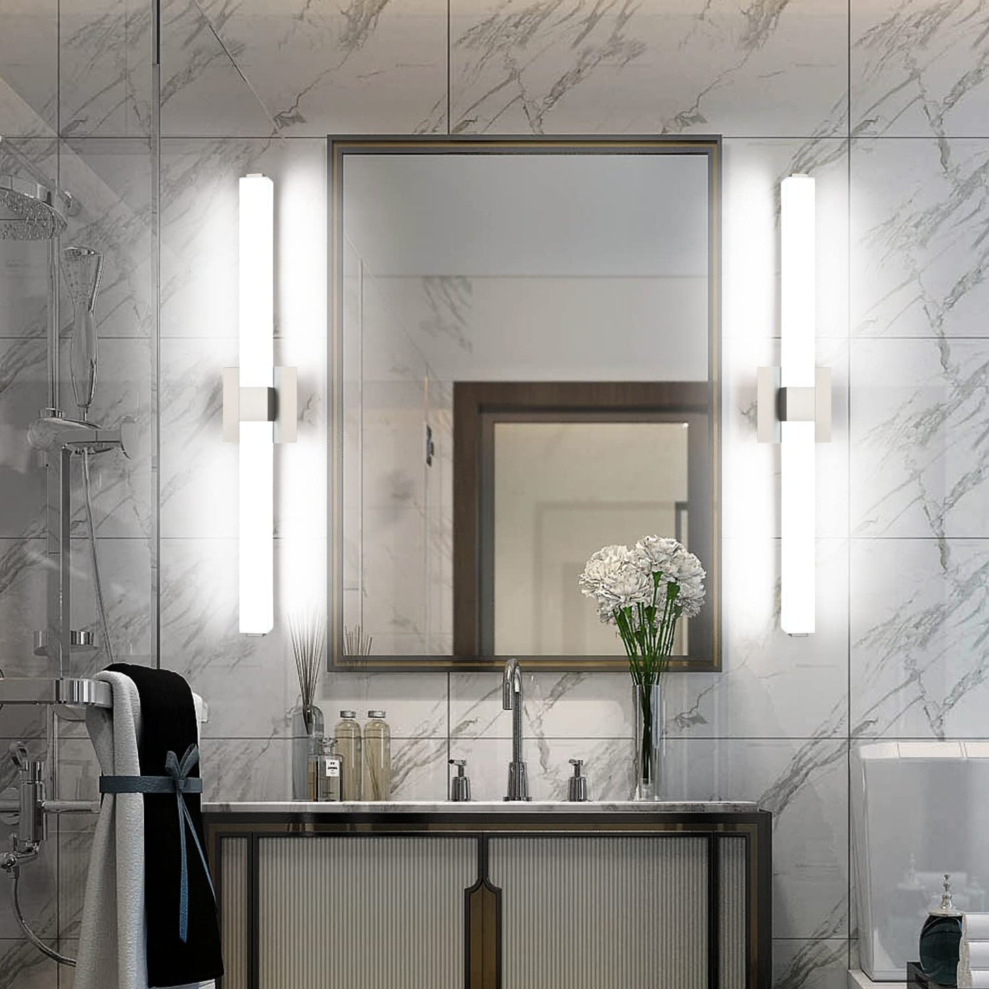 ZUZITO Bathroom Vanity Light - Modern LED Fixture, 32 Inch, Brushed Nickel, 6000K Bright White Light, Model S16001-810mm