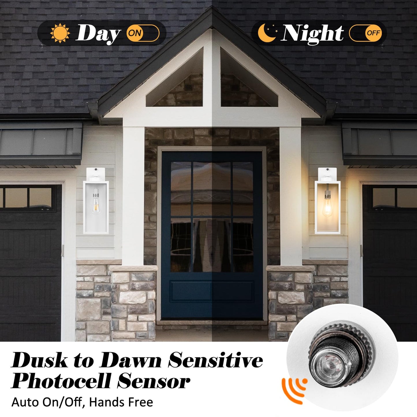 Yolsunes 16-Inch White Dusk To Dawn Outdoor Wall Light Fixtures  Exterior Waterproof Wall Lanterns  Large Porch Sconces Lighting  Modern Outside Lights For House Patio Front Door Entryway  2-Packs