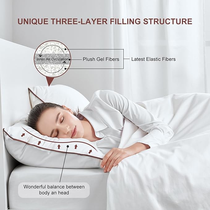 Luxury Comfort Bed Pillows - Hypoallergenic Polyester Microfiber Material - Premium Sleep Support for Side, Back, and Stomach Sleepers - Set of 4, Queen Size 18 x 28 inches, 45 cm x 70 cm