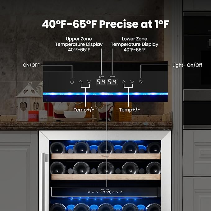 Yeego 48 inch Wine & Beverage Fridge Combo - Dual Zone Wine Cooler with Glass Doors, Hold 47 Bottles and 180 Cans, Built-in, Under Counter & Freestanding, Ideal for Bars, Offices, Restaurants