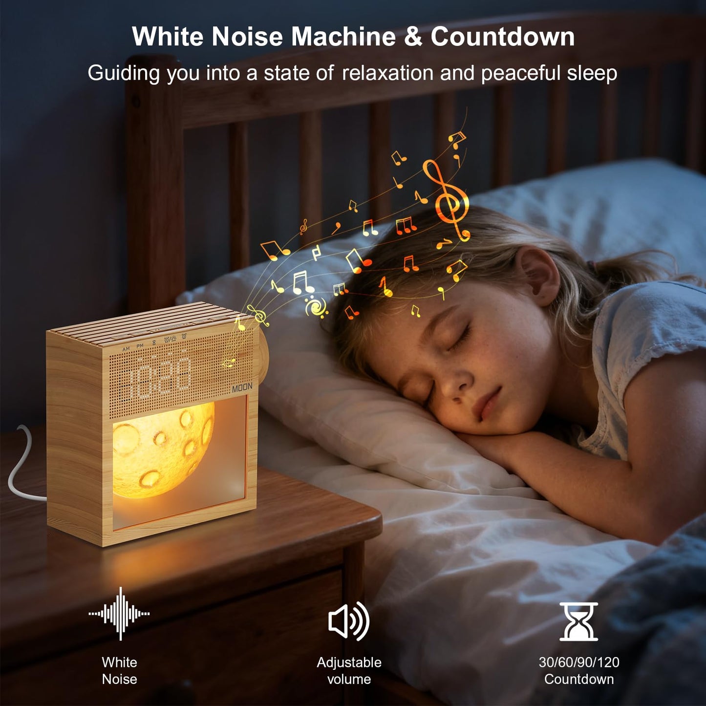 Sound Machine Sunrise Alarm Clock & Gentle Wake-Up Light, 20 Natural White Noise Sound Machine for Sleeping, Dual Alarms, Snooze, Timer, Dimmable Moon Lamp for Bedroom Bedside, Better Sleep Gifts