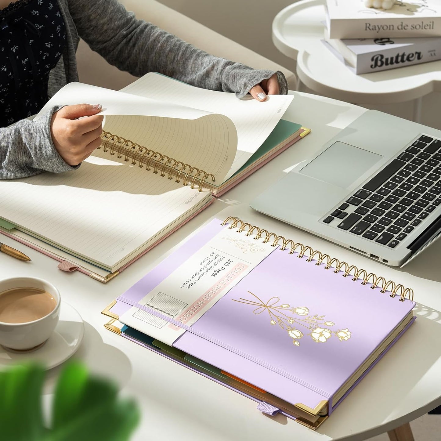 Ovesmusl Hardcover Spiral Notebooks 8.5" X 11" Note Taking 5 Subject Notebook College Ruled with Dividers 240 Pages 100GSM Aesthetic Spiral Notebook for Work School Cute Journals for Women Writing
