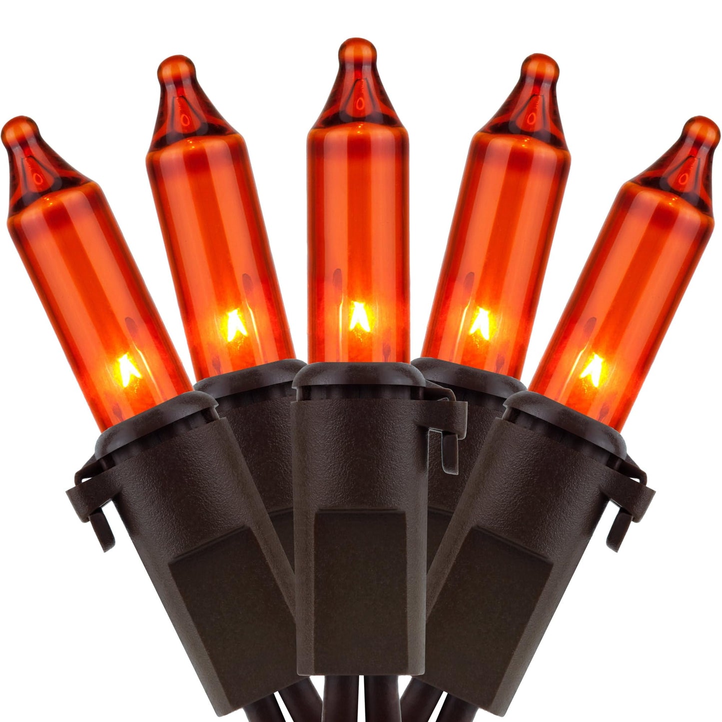 Yuletime 66 Ft Orange Christmas Lights, 200 Count Mini String Lights, Ul Certified, Amber Incandescent, Brown Wire, Pack Of 2