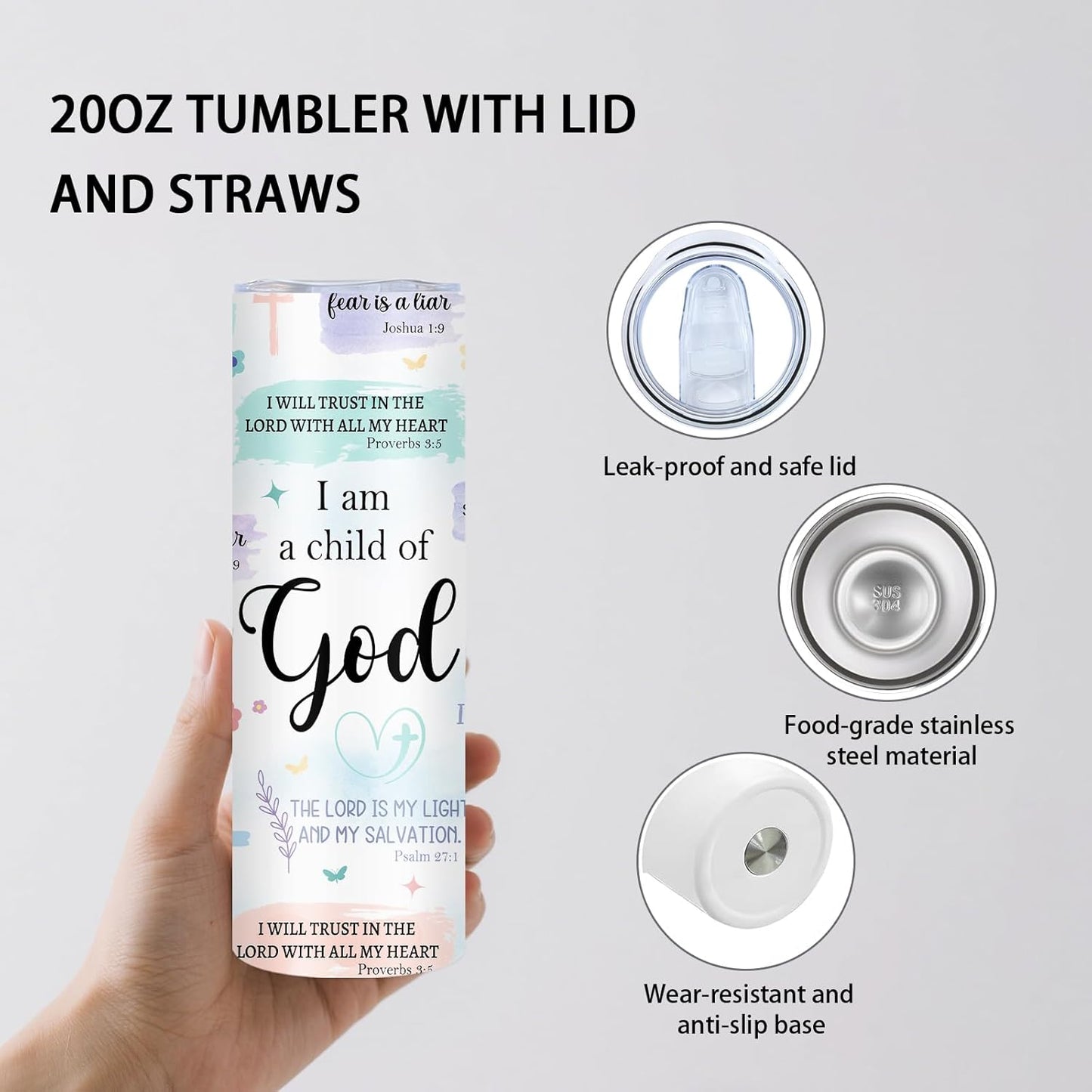 Christian Gifts for Women-Child of God Tumbler, 20 oz Insulated Tumbler Travel Coffee Mug, Christian Gifts Catholic Spiritual Gift for Sister Friends, Baptism Confirmation Gift for Girl
