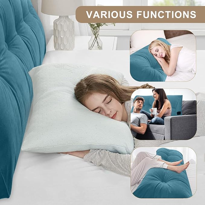 Large Triangular Headboard Pillows Long Backrest Positioning Support Bolster Cushion for Daybed Fluffy Quality Plush Body Wedge Pillow with Removable Cover(Dark blue-24x8x20in)