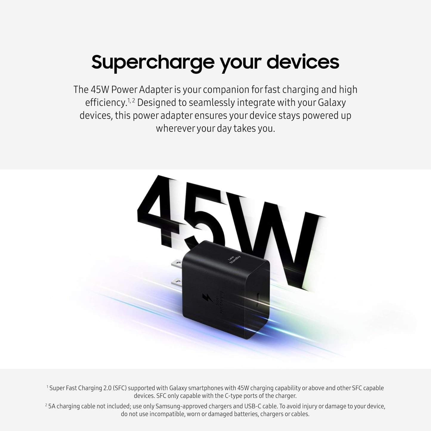 Samsung 45W Wall Charger Power Adapter, Cable Not Included, Super Fast Charging For Galaxy Phones, Tablets And Usb Type C Device