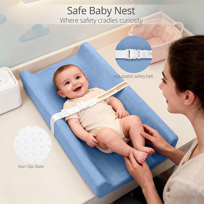 Muslin Baby Changing Pad, 2 Pack Muslin Soft Cotton Covers & Waterproof Lining Foam Diaper Changing Table Pad 32" x 16.6" Mat for Dressers