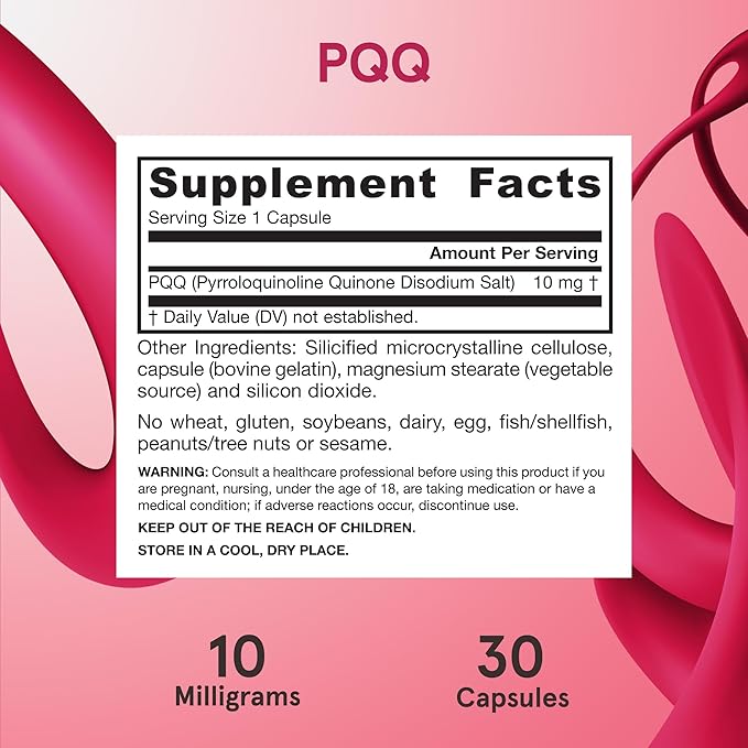 Jarrow Formulas PQQ 10 mg, Dietary Supplement, Heart, Brain, and Metabolism Support, 30 Veggie Capsules, 30 Day Supply