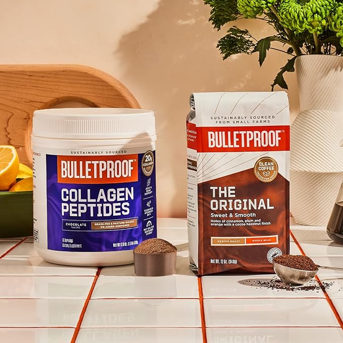 Bulletproof Chocolate Collagen Peptides Powder with MCT Oil, 14.3 Ounces, Grass-Fed Collagen Protein for Skin, Bone and Joint Support, Pasture Raised, No Added Hormones