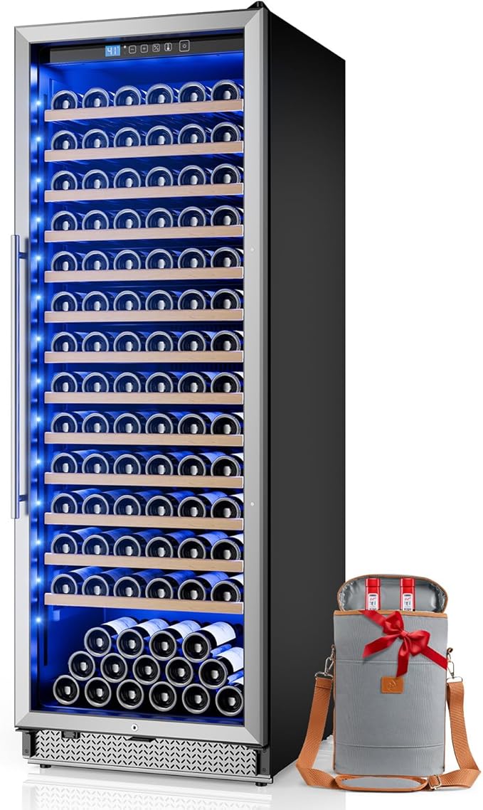 24 Inch Wine Cooler, Wine fridge Freestanding or Built-In with Door Lock, Suitable for Mixed 158 Bottles Sizes, Low Noise Operation (14.37cu.ft)
