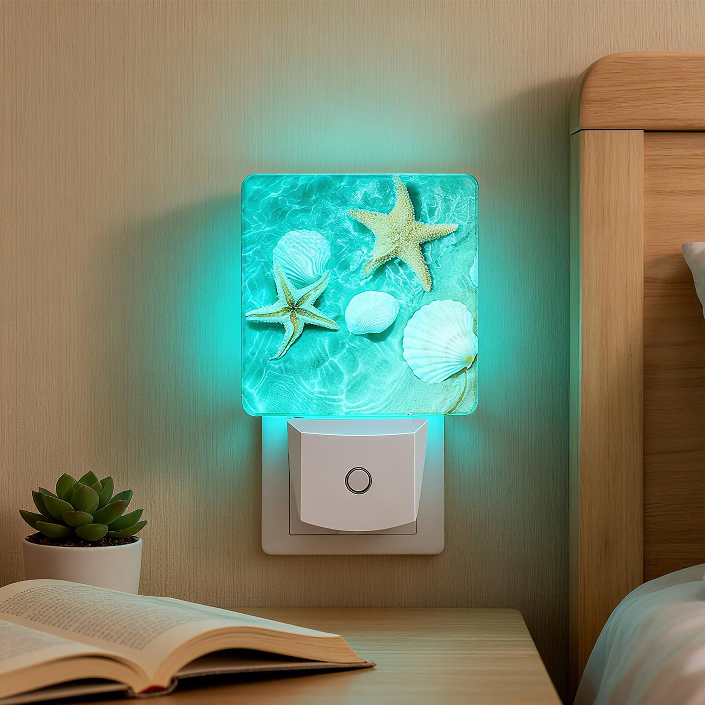 Caifujiqi Night Light Plug-in Smart Sensor LED Lamp, Energy Efficient, Starfish Decor, Model: Caifujiqi-Night Light-Starfish 4