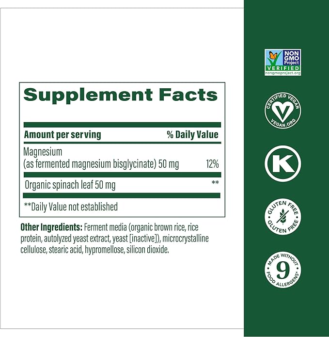 MegaFood Magnesium - Supports heart & nervous system - Magnesium Supplement with fermented Magnesium Glycinate - Vegan, Gluten-Free, Non-GMO and Kosher - Made Without 9 Food Allergens - 60 Tabs