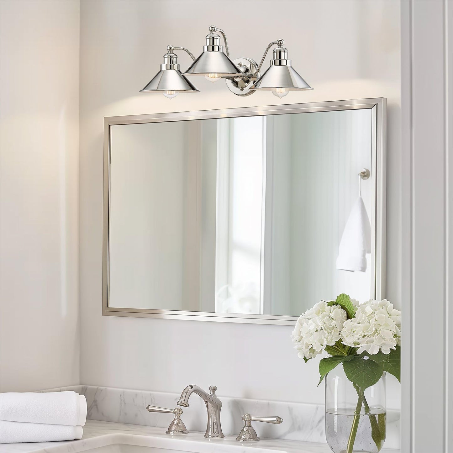 Kira Home Welton 3-Light Bathroom Light, 25.5 Polished Nickel, Metal, Modern Farmhouse Vanity Fixture, Model Rv-Wb4833-Pn
