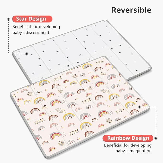 Baby Play Mat,79"X71"Extra Large Play Mat,Non-Toxic Tummy Time,Baby Play Mats for Floor,Waterproof,Baby Crawling Mat,Soft Foam Mat for Babies and Toddlers,Reversible & Portable Star and Rainbow