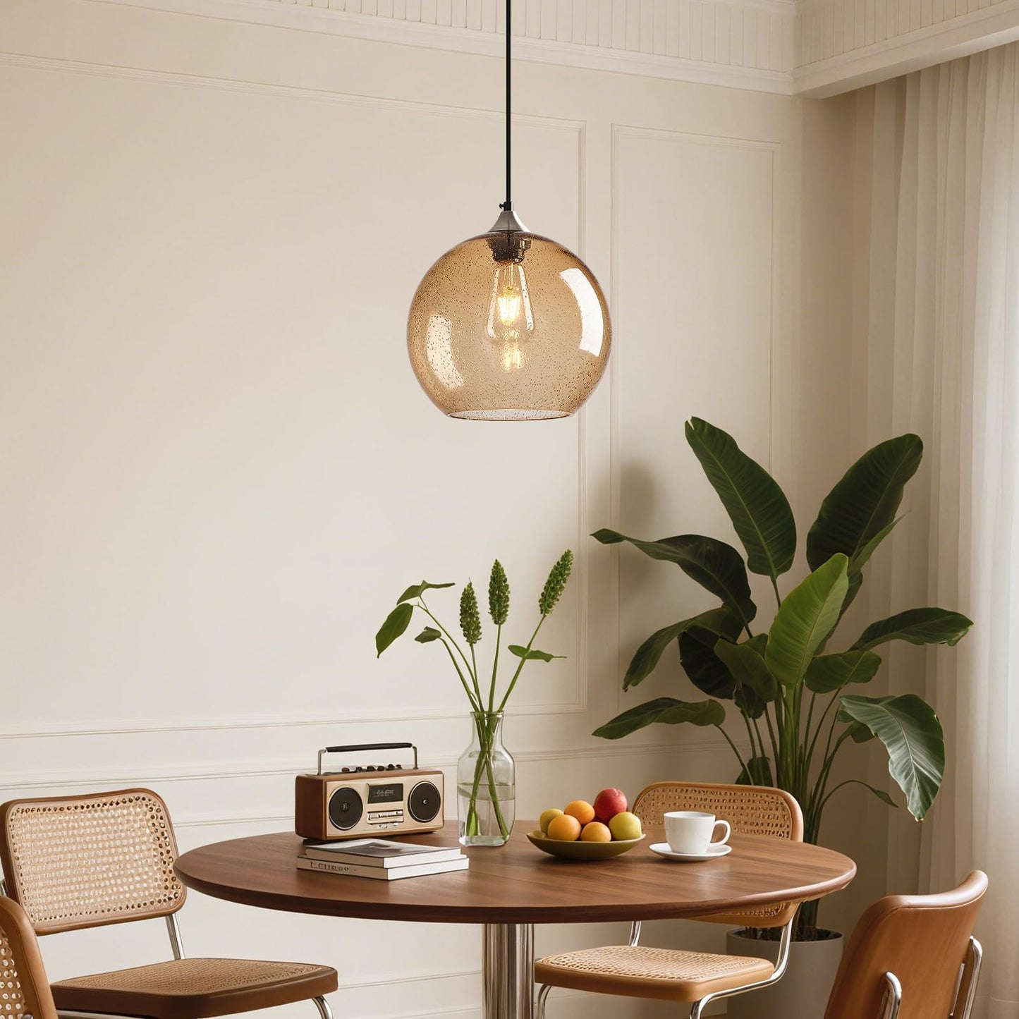 Lbsqj Light Brown Glass Pendant Lights Kitchen Island Globe Pendant Light Fixtures Modern Pendant Lighting For Bedroom Living Dining Room Light Fixture (9.84 In  3 Pack)