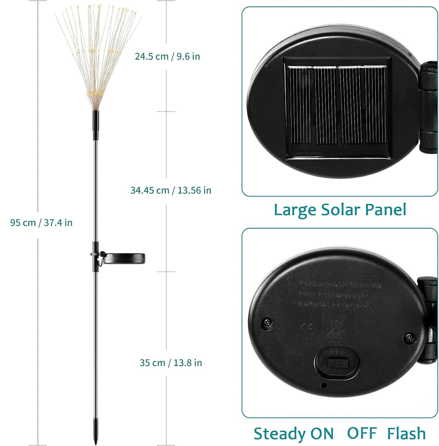 JJGoo Solar Garden Lights, 2 Pack, 120 LEDs, Waterproof, 2 Lighting Modes, Mixed Color, Plastic