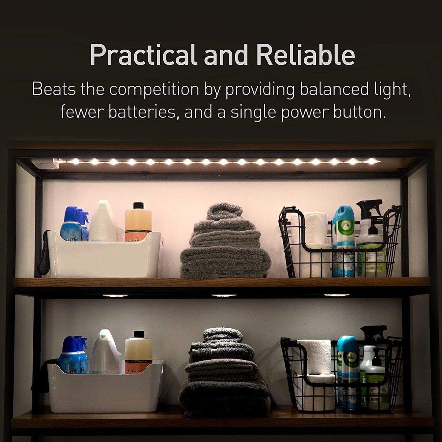 Power Practical Luminoodle Click LED Light Strip - Under Cabinet Lighting, 1-Pack, Warm Light (2700K), Model CLICKW