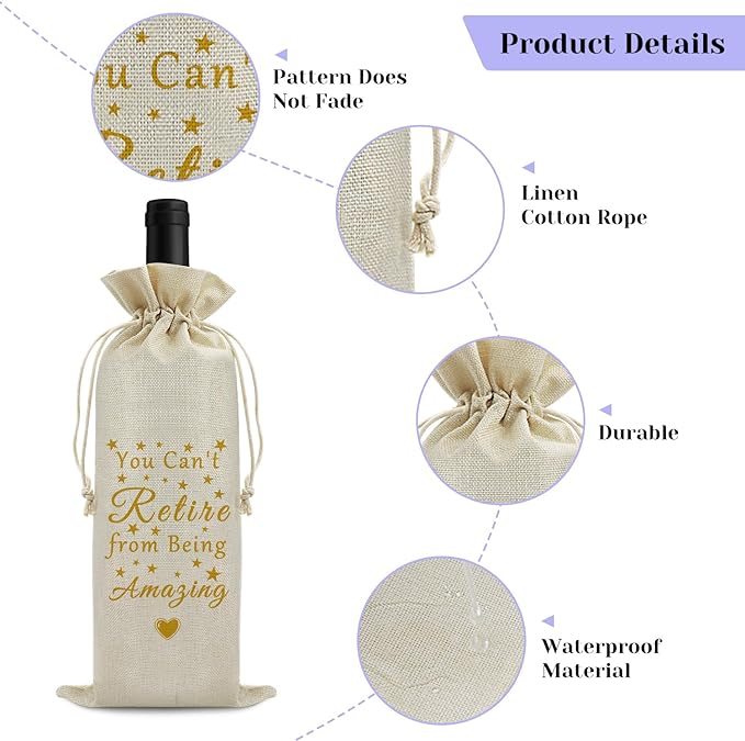 Retirement Gift for Coworker Grandma Wine Bag Happy Retirement Gift for Men Women Reusable Wine Bag Leaving Going Away Gift Farewell Gift for Colleague Veteran Teacher Drawstring Wine Wrap Bag