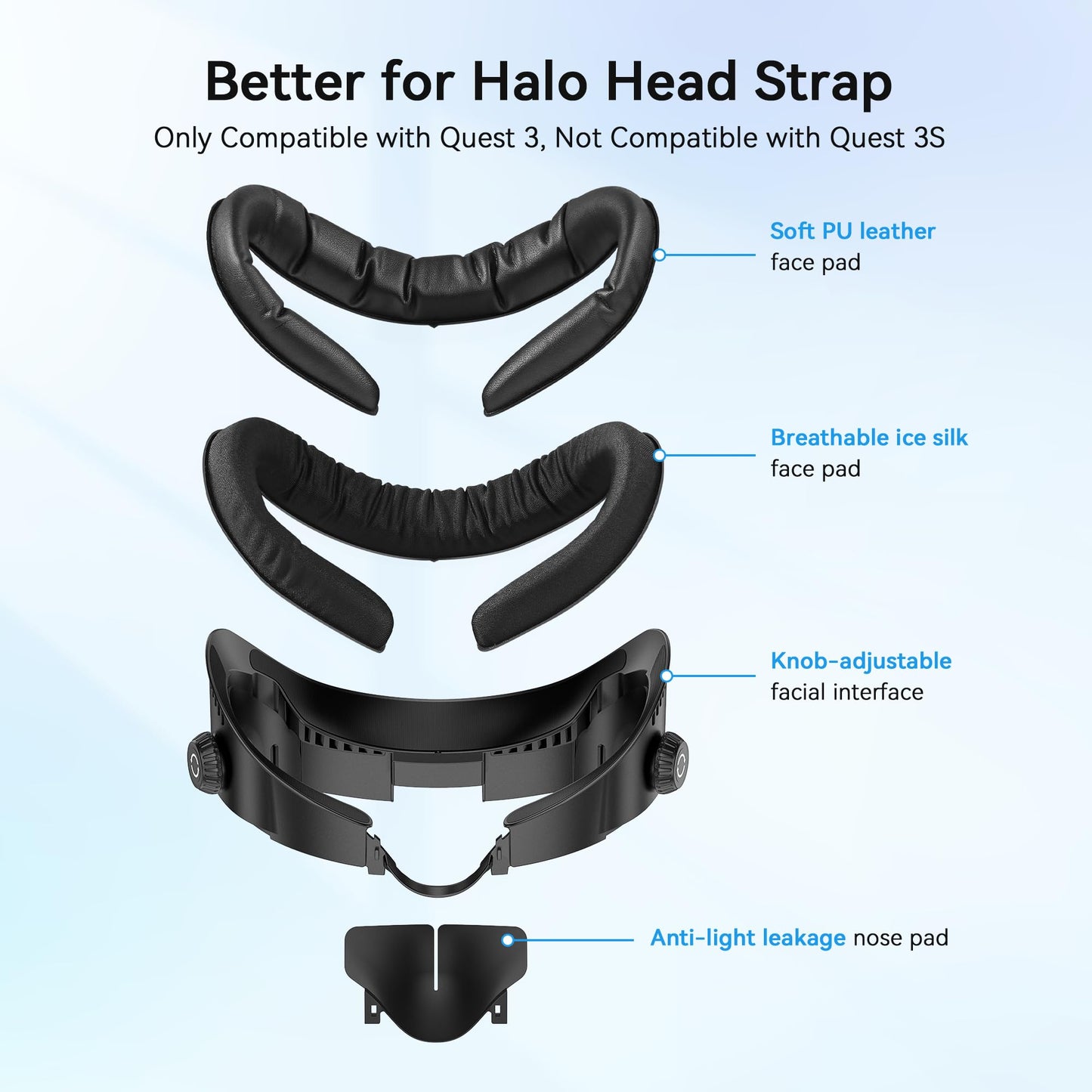 AMVR FC4 Upgraded Face Cover Pad Facial Interface Compatible with Meta/Oculus Quest 3 Accessories, with Knob Adjustable, NOT Compatible with Meta Quest 3S (Better for Halo Head Strap)