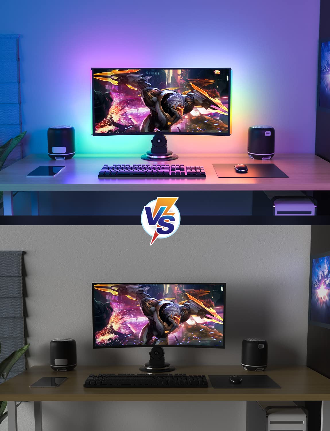 Ferswe RGBIC Gaming Light Bar, Dimmable, Speed Adjustable, Model F-UK005, Double Gaming Lights