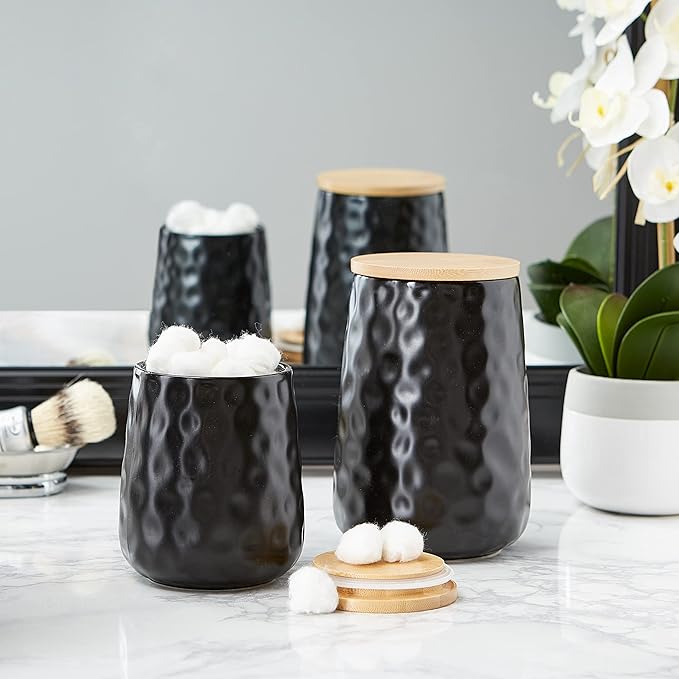 DII Kitchen Accessories Collection, Textured Matte Ceramic Canister Set, Black Dimple, 2 Piece