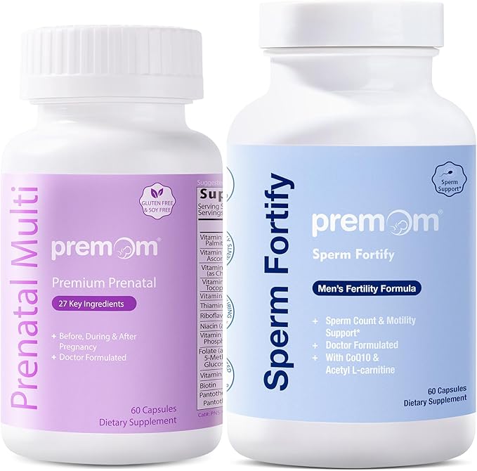 Premom Male Sperm Fortify Capsules - Male Fertility Supplements for Men - Prenatal Vitamins for Women Bundle – Conception for Her Multivitamin – 120 Count