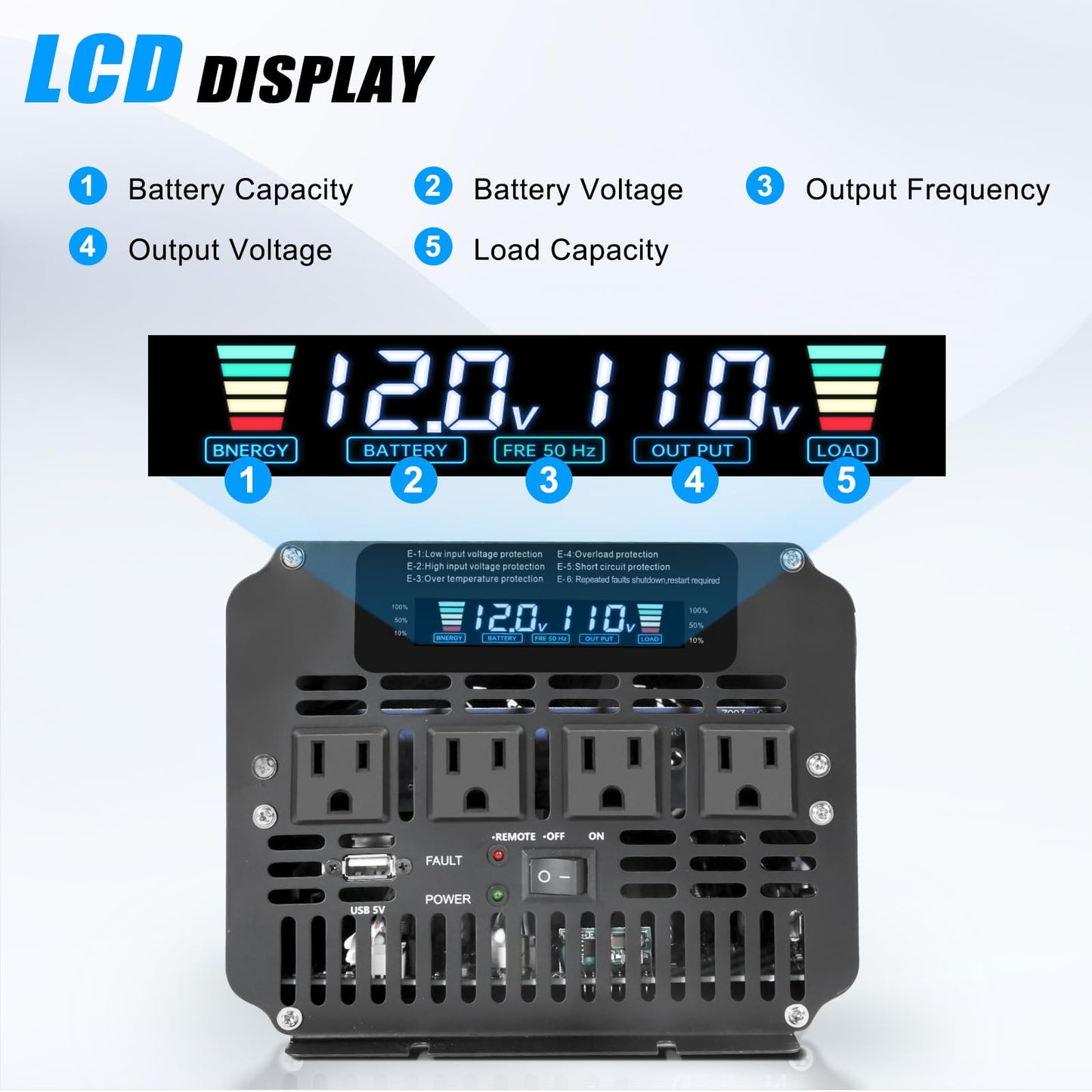 Lvyuan 4000 Watt Power Inverter 12V To 110V 120V For Vehicle, Solar Inverter System, Heavy Duty, Rv, Truck, Off Grid,Camping Wit