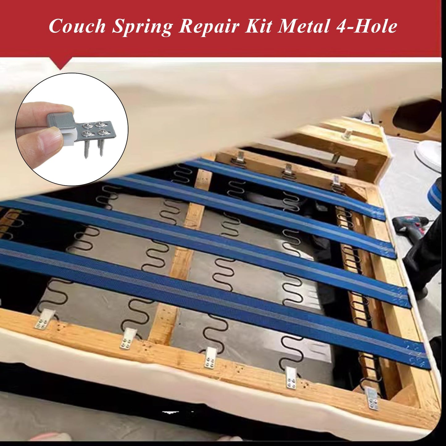 LXLVOUEG 10 PCS Couch Spring Clips Furniture Upholstery Spring Clips Repair Kit, Ek Clips S Clips Spring Clips for Chair Couch Sofa Replacement Parts(Included 40 Screws), 4 Holes, 15.7"x8.6"
