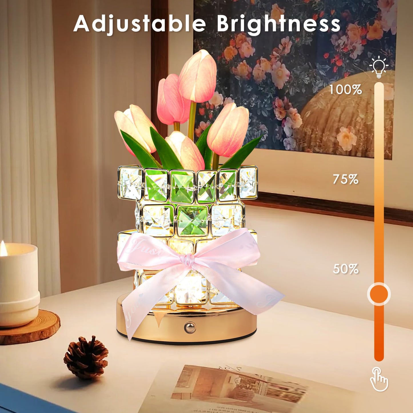 Tulip Flower Lamp Gifts For Women: Rechargeable Cordless Touch Crystal Table Lamp  Battery Powered Small Night Light  Mothers Day Birthday Present For Mom Grandma  Kitchen Bedroom Office Decor