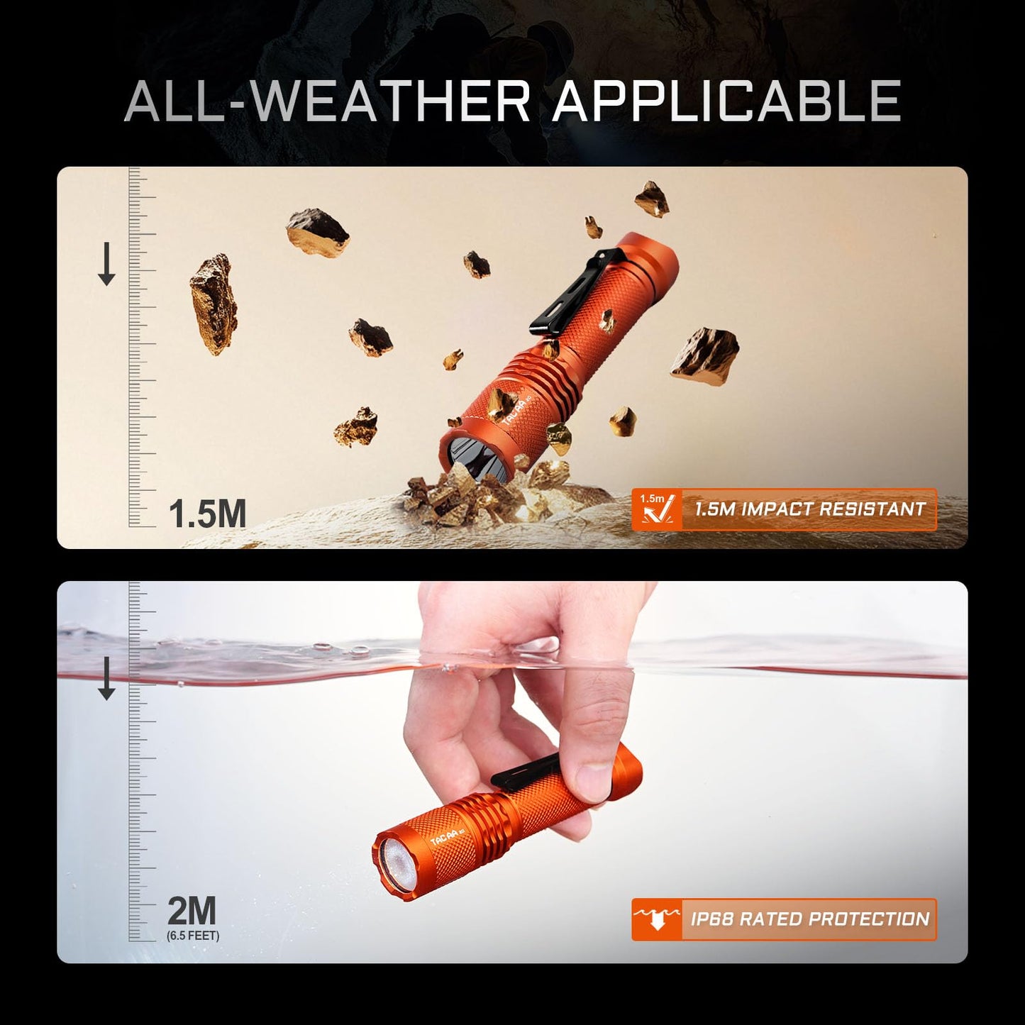 ACEBEAM TAC AA 2.0 Flashlight, 900 Lumens, 360 Meters Range, Rechargeable, Orange, Aluminum