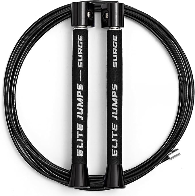 Elite Jumps Surge 3.0 Professional Speed Rope for Double Unders - Patented Dual Bearing Ultra Light-Weight Handle for Prem...
