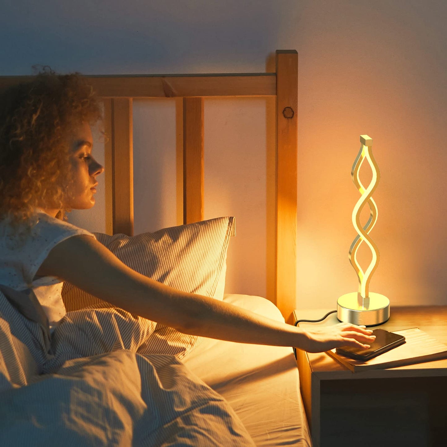 NUÜR Infinity Spiral LED Table Lamp, Dimmable, 15.8 Inch, Silver, Touch Controller, 3 Colour Temperatures, Decorative for Home