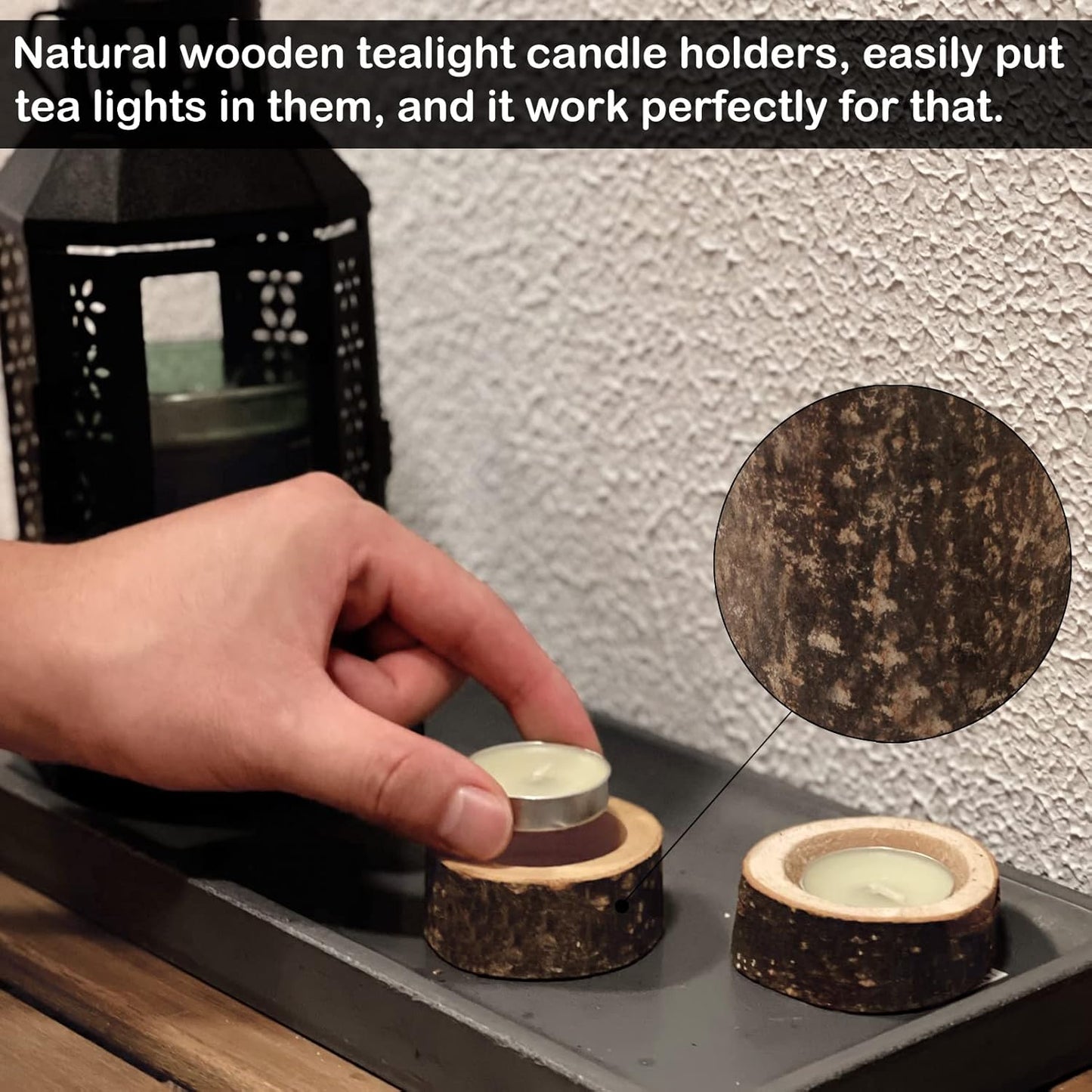 Set of 12 Wooden Tea Light Candle Holders, Personalized Natural Wooden Votive Vintage Tea Light Candle Holders for Rustic Centerpieces for Dining Table Wedding Party (Set of 24)