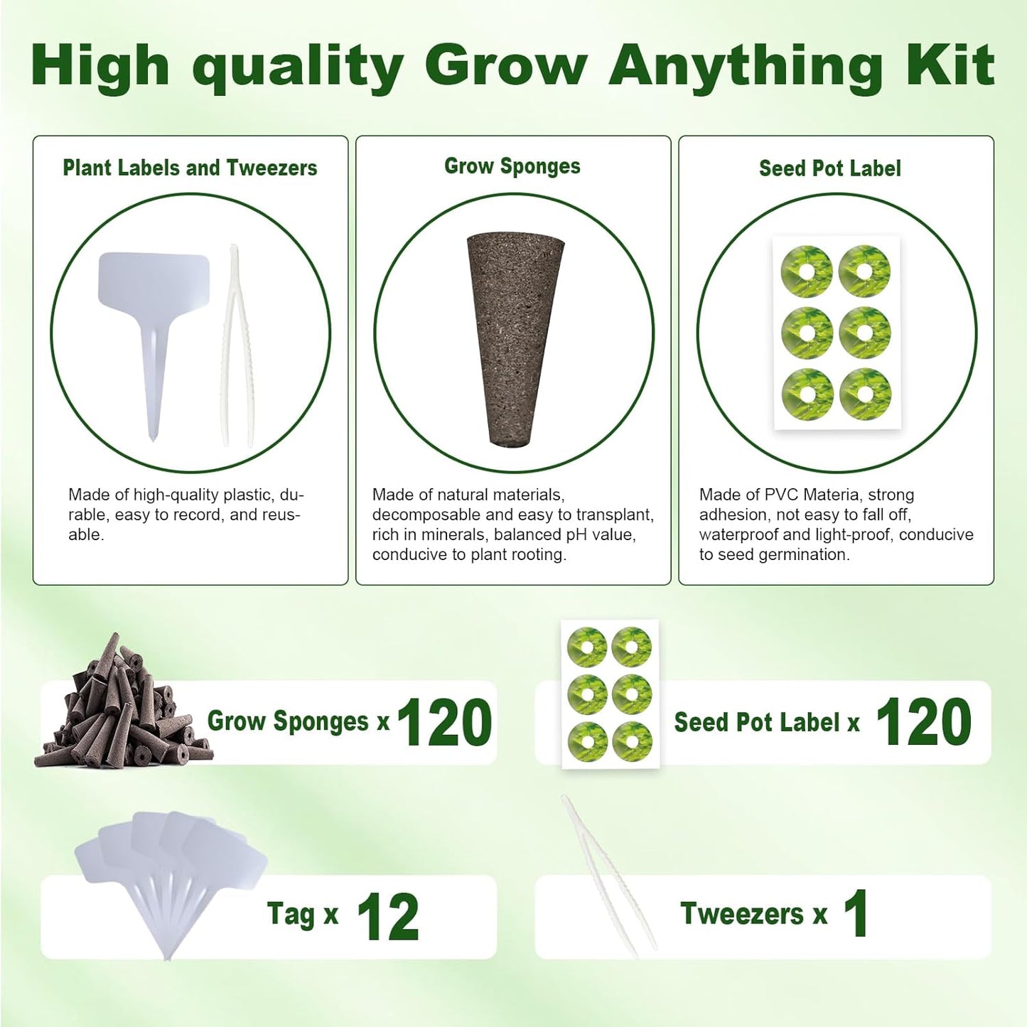 253 Pack Hydroponic Pods Supplies for Aerogarden Pods, Grow Sponges for Hydroponics, Seed Pods Kit with 120 Grow Sponges, 120 Pod Labels,12 Plant Labels, 1 Tweezer for Hydroponic Indoor Garden System