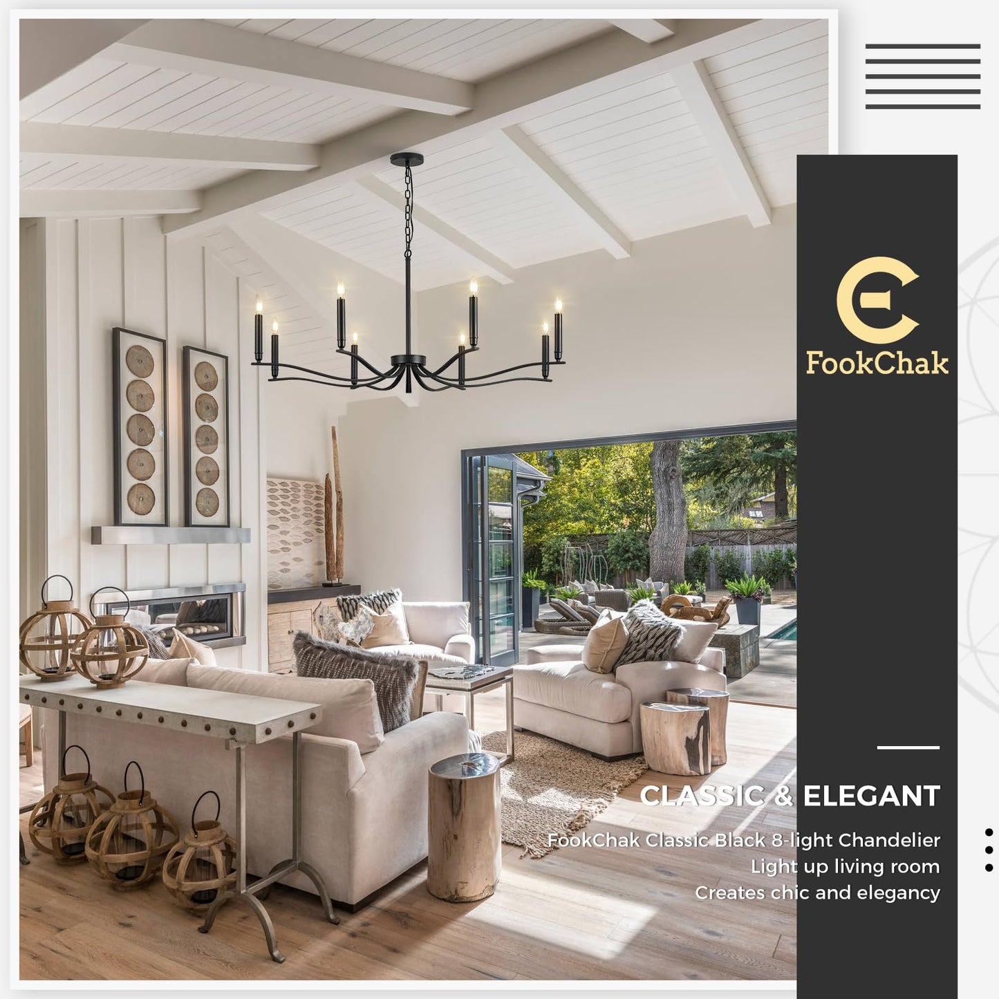 Fookchak Black Chandelier  Modern Dining Room Light Fixture 8 Light Candle Chandelier Over Table 44In Metal Chandeliers Lighting For Living Room Entry Master Bedroom Bathtub Kitchen