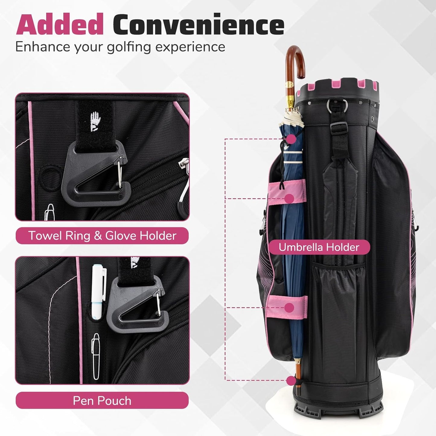 Tangkula Golf Cart Bag with 14-Way Full Length Dividers, 6 Molded Lock Top Golf Club Bag with 11 Pockets, Cooler Bag, Padded Strap, Handles, Umbrella Holder & Rain Hood